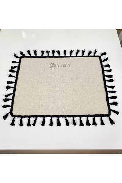 pamukidea 2 τεμάχια |   35x45 cm Μαύρο Πομπόν - Φούντα American Service, Πετσέτα από λινό Buldan υφαντό 100% βαμβάκι