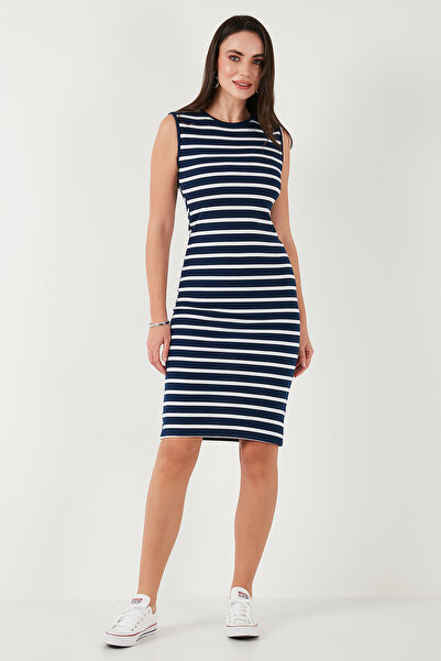 Lela Pamuklu Slim Fit Bisiklet Yaka Çizgili Elbise ELBİSE 5866168