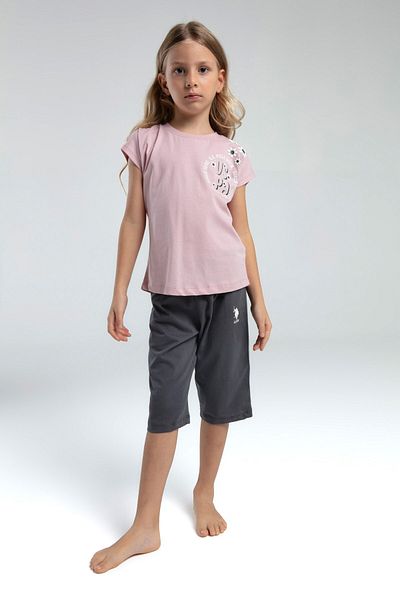 U.S. Polo Assn. U.S. Polo Assn. Girls' Shorts Set with Floral Detail Shoulder Print