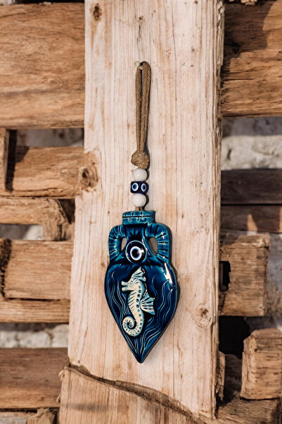 Revard Home Nazar Boncuklu Seramik Turkuaz Denizatı Motifli Testi Figürlü Dek...