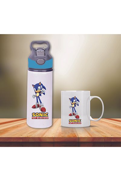 DKDZ SHOP Sonic Printed Metal Water Bottle with Straw and Mug Cup-001