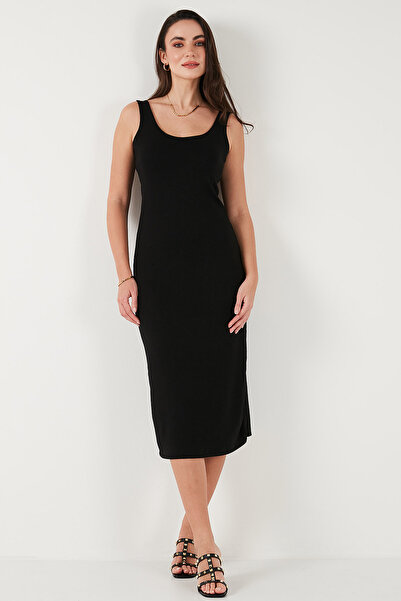 Lela Slim Fit Kalın Askılı Midi Elbise ELBİSE 5866154