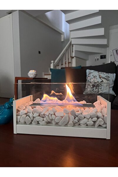 Home Masa Üstü Taşlı Beyaz Şömine