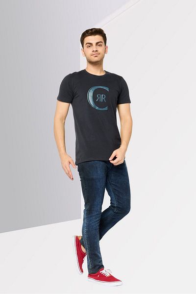 Cerruti 1881 Men Round Neck Short Sleeves Brand Logo T-Shirt, Dark Navy Blue