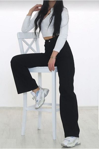 LİMABEL Loose Trousers with High Waist, Wide Leg and Selena Yana Black Milanos