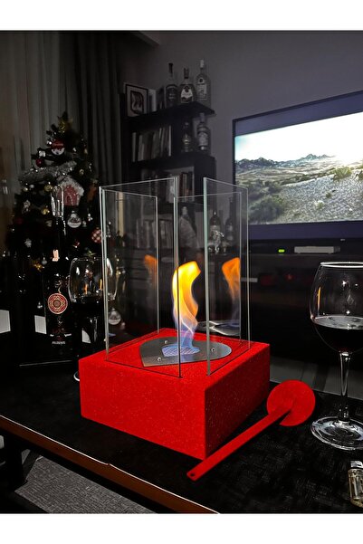 Home Masa Üstü Şömine Kırmızı Ipek Boyalı Özel Üretim