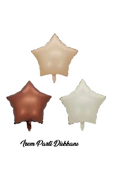 İrem Parti Dükkanı Retro Star Set Foil Balloon Brown Caramel Beige 18" 45 cm 3 Pcs Coffee Tones