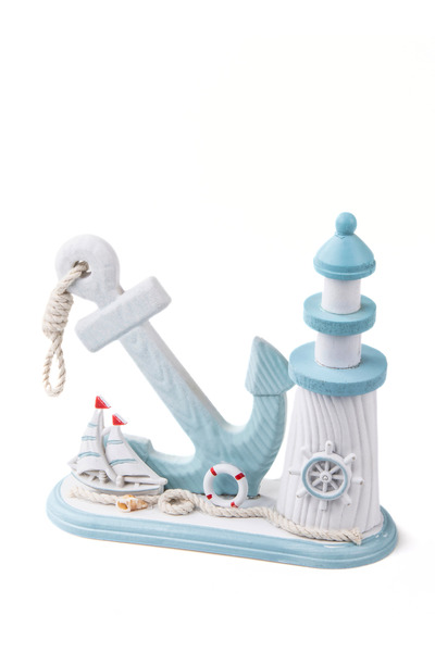 MUKKO HOME MARİN Deniz Temalı Ahşap Masaüstü Biblo – Çapa ve Deniz Feneri Tas...