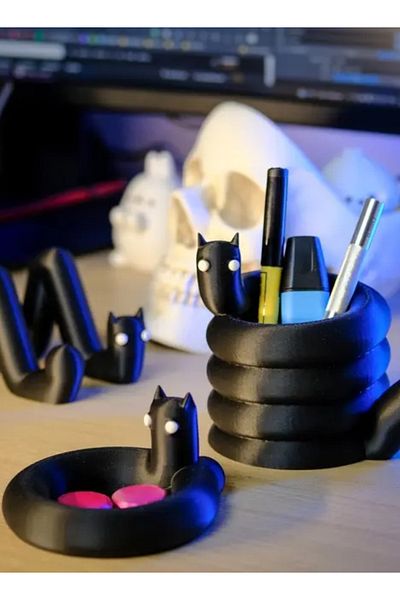 3D Brothers Cat-Themed Desk Set Organizer