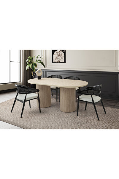 Viento Mobilya Orkide Sidon Desen Sabit 160X90 Masa 8 Kişilik Bukle Kumaş Ahş...