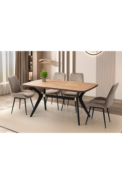 Viento Mobilya Anka Diş Budak Açılır 160X90 Masa 8 Kişilik Babyface Kumaş Met...
