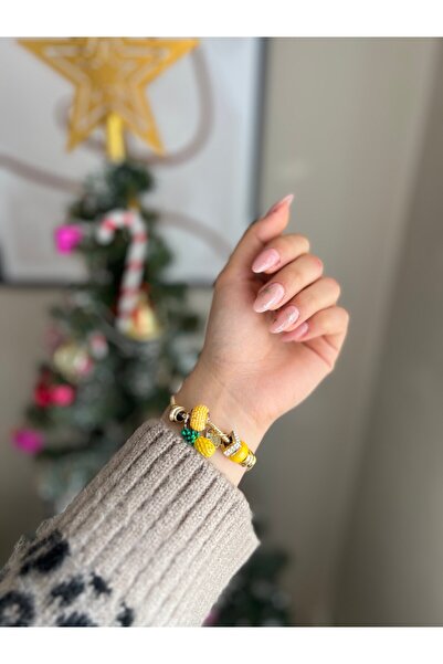 Gold Pineapple Çelik Charm Bileklik