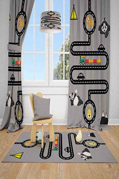 BelezaHome Gray Panda Decorative Children's Room Background Curtain
