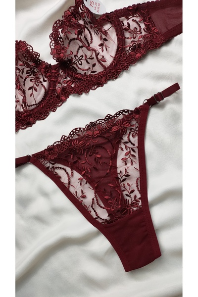 ARONA Selene Bordo Brode Takım ( Sütyen&Tanga)