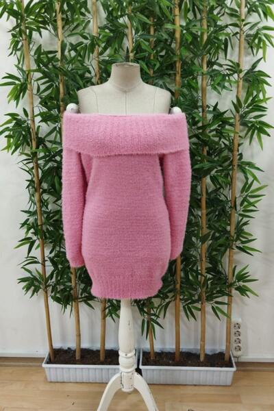 Mossta Μαντόνα γιακά κοντό φόρεμα με ριγέ ροζ