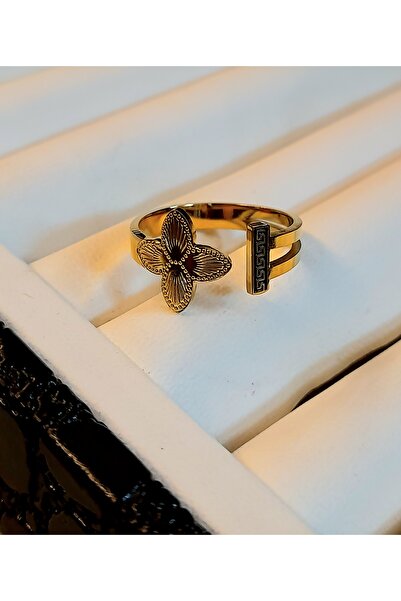 Freyja Jewelry Ayarlanabilir Yonca Detaylı Kadın Paslanmaz Çelik Yüzük