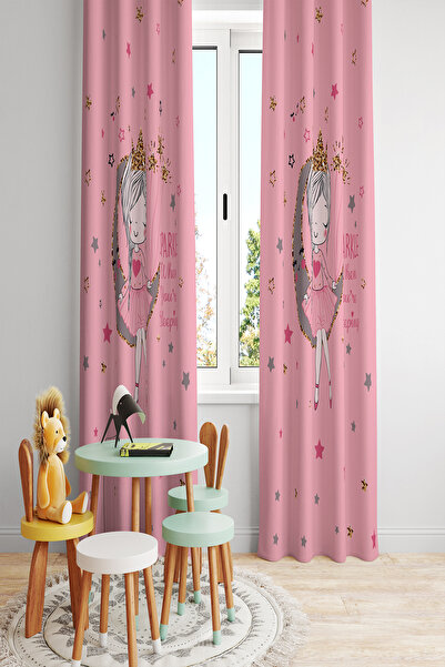 BelezaHome Pink Girl on the Moon Decorative Children's Room Background Curtain
