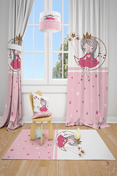 BelezaHome ستارة خلفية لغرفة الأطفال مزخرفة باللونين الوردي والأبيض للفتيات ع...