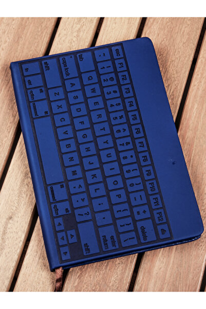 MUKKO HOME Leather Cover Thick Keyboard Patterned A5 Ruled Notebook Navy Blue