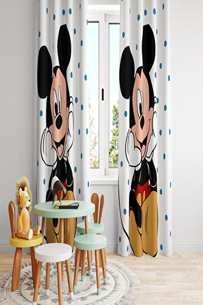 BelezaHome ستارة خلفية مزخرفة لغرفة الأطفال باللون الأزرق منقط ميكي ماوس