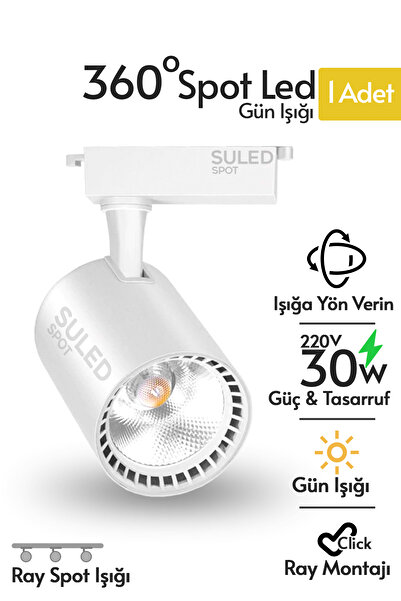 SULED Ray Spot Işık Beyaz Kasa - Gün Işığı 360/90 Dönebilen 30W Ray Spotu Led...