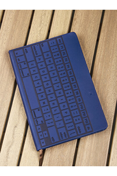 MUKKO HOME Leather Cover Thick Keyboard Patterned A5 Ruled Notebook Navy Blue
