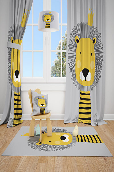 BelezaHome ستارة خلفية لغرفة الأطفال مزخرفة باللون الرمادي والأصفر