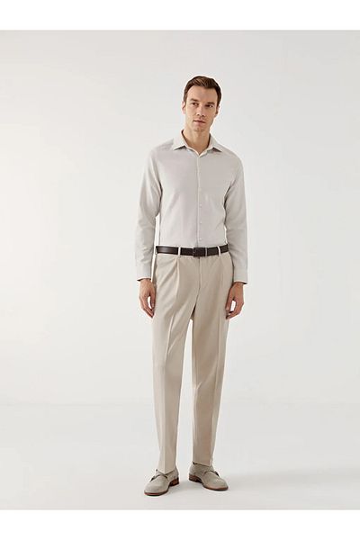 LC Waikiki Ανδρικό πουκάμισο LCWAIKIKI Formal Beige Slim Fit μακρυμάνικο Dobby