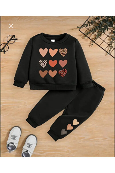 MİLANO KİDS Girl's Heart Printed Bottom Top Suit
