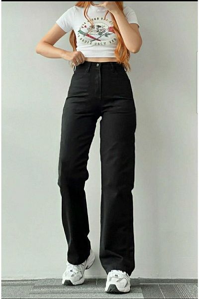 LİMABEL Alaska 90's Elsiyum - Mystery Milano Black Lycra Super High Waist Loose Jeans