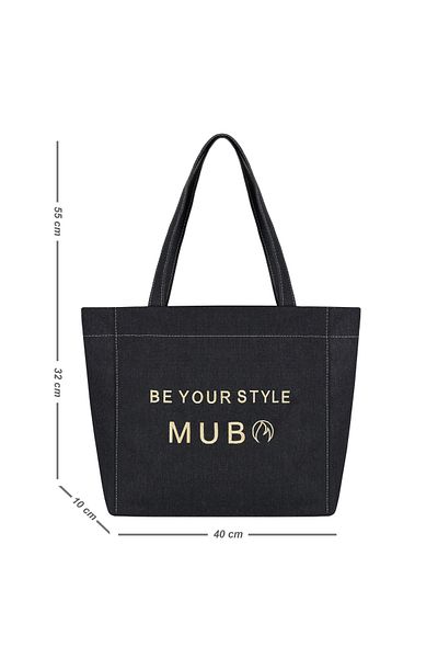 MUBO 2 Compartment Shoulder Bag with Embroidery Detail - Hand and Arm Design