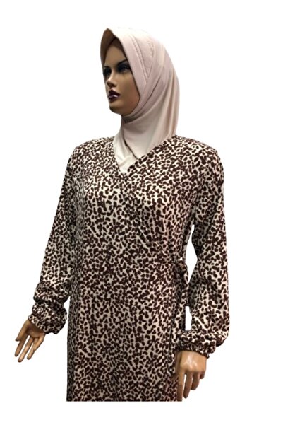 eflin Ρούχα Χιτζάμπ Φόρεμα προσευχής - Καφέ/Κρεμ, Σχεδιασμένο με δαντέλα με σχέδια