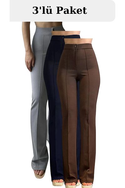 VOLT CLOTHİNG Lycra-Palazzo-Hose mit hoher Taille für Damen, 3er-Set