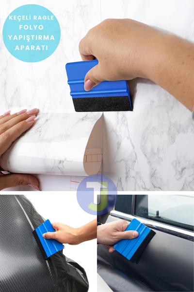 Technojet Keçeli Ragle Kendinden Yapışkanlı Folyo Duvar Kağıdı Cam Filmi Kaplama Uygulama Aparatı