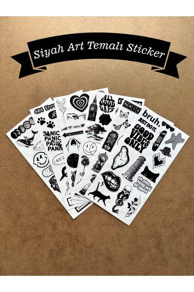 hdsticker 6'lı Siyah Art Temalı Sticker Seti 110 Adet Planner Ajanda Laptop T...