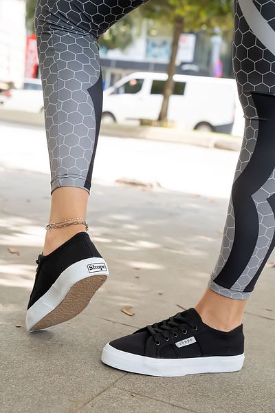 Shupe Women's Black and White Casual Walking Shoes Linen Sneakers Sneakers