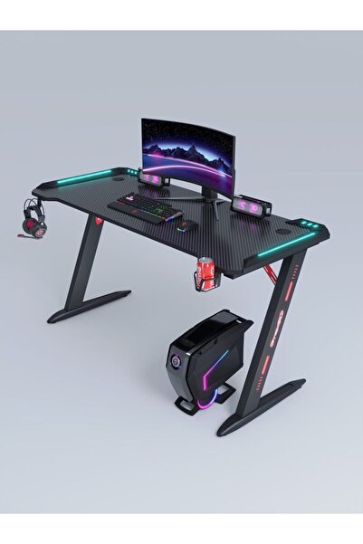 1st طاولة قيمنج على شكل حرف z – إضاءة RGB – أسود