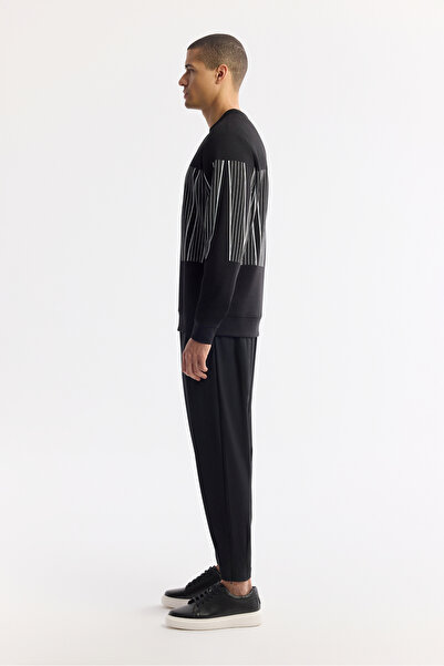 Avva Erkek Siyah Bisiklet Yaka Baskılı Bi-Stretch İnterlok Regular Fit Sweatshirt A51Y1227