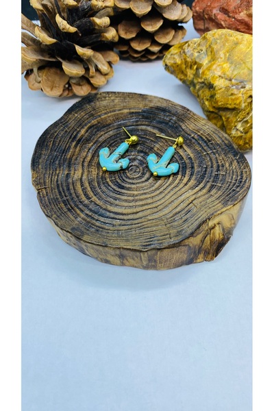 Porsuk Alternatif Handmade ceramic anchor figure women's earrings