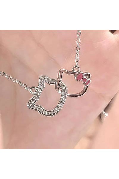 Choice Hellokitty Sanrio Hello Kitty Necklace Pendant Kawaii Double Ring Clavicle Chain Girlfriend Charms C