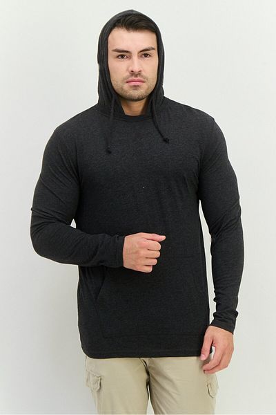 Brave Soul Men Hooded Long Sleeve Solid Sweatshirt, Charcoal