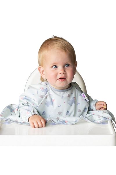 Tidy Tot Bib with sleeves and suction cups - Hippopotami