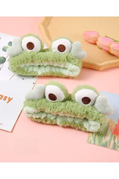 REBORN DESIGN Furry Plush Green Color Headband with Googly Eyes Frog and Heart Figures