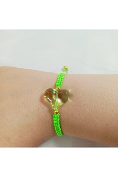 Crystal Atelier Ayarlanabilir İp Kalp Boncuklu El Yapımı Bileklik Kalp Şans-S...