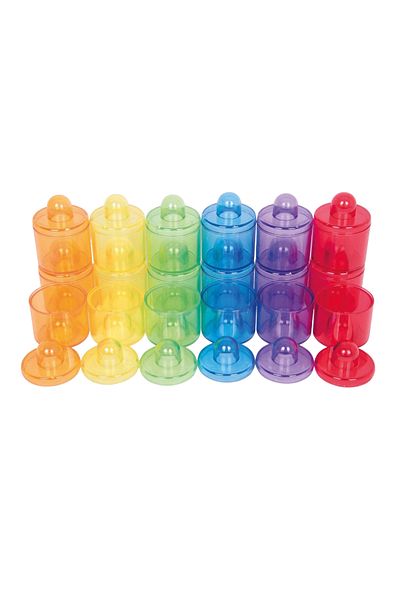 TickiT Set of 18 colorful boxes with lids, translucent, for sensory activities