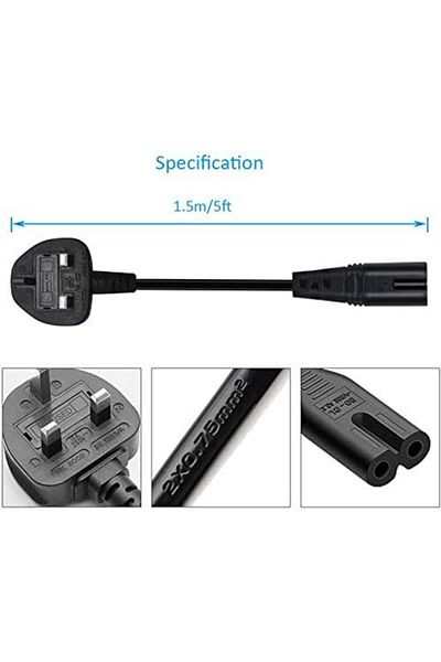 AWH UK 1.5M Figure 8 IEC C7 Power Cord for Xbox, PS4, PS5, TV, Printer, Sky Box, Samsung, LG, Sony