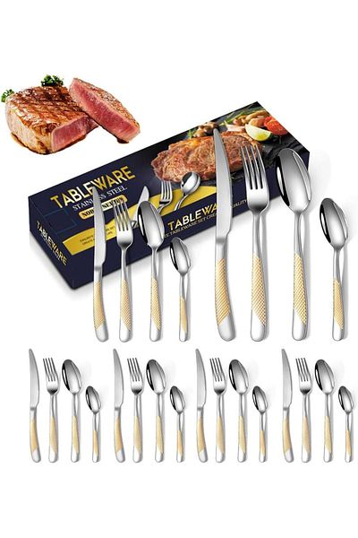 COOYA 24pcs Cutlery Set, Stainless Steel Utensils Set for 6 Persons, Mirror Polished Dishwasher Safe