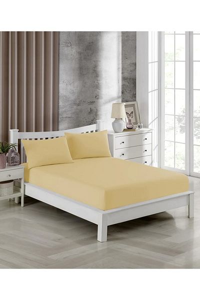 uykulife home collection Uykulife Flat Yellow Double Fitted Sheet Set 160X200