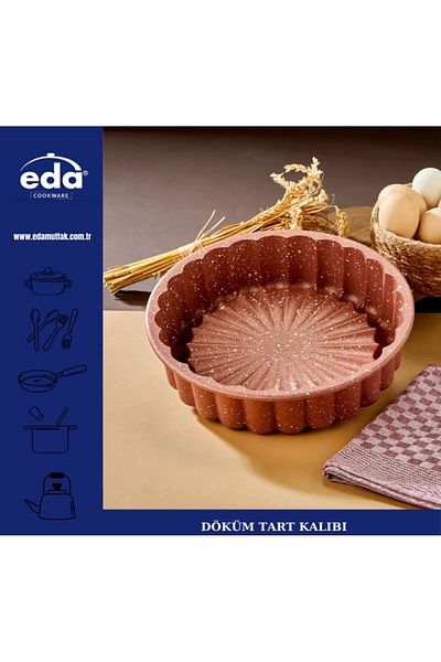 Eda قالب تارت شرائح مطلى بالجرانيت مقاس 26 سم لون روز جولد