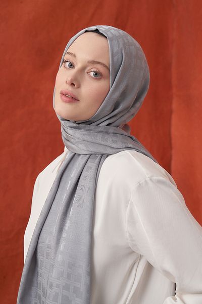 ARMANDA Italian Jacquard Block Pattern Shawl - Gray
